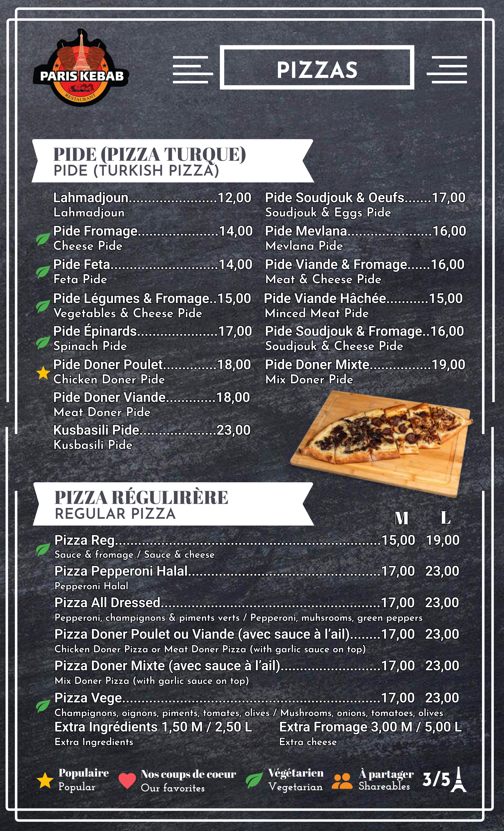 Restaurant menu Paris Kebab